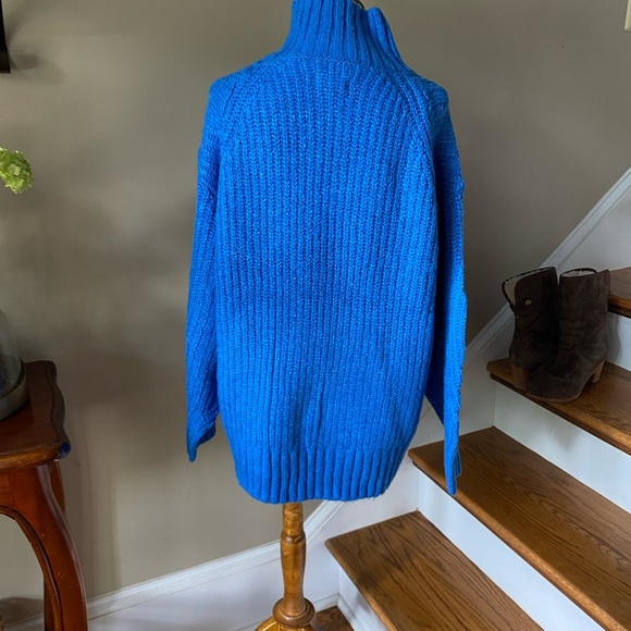 NWT Anthropologie Maeve Blue Margaret Mock Neck Chunky Oversized Sweater L - Picture 8 of 9